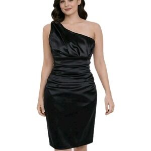 SUZI CHIN FOR MAGGY BOUTIQUE Size 2 Black Satin One‎ Shoulder Ruched Party Dress